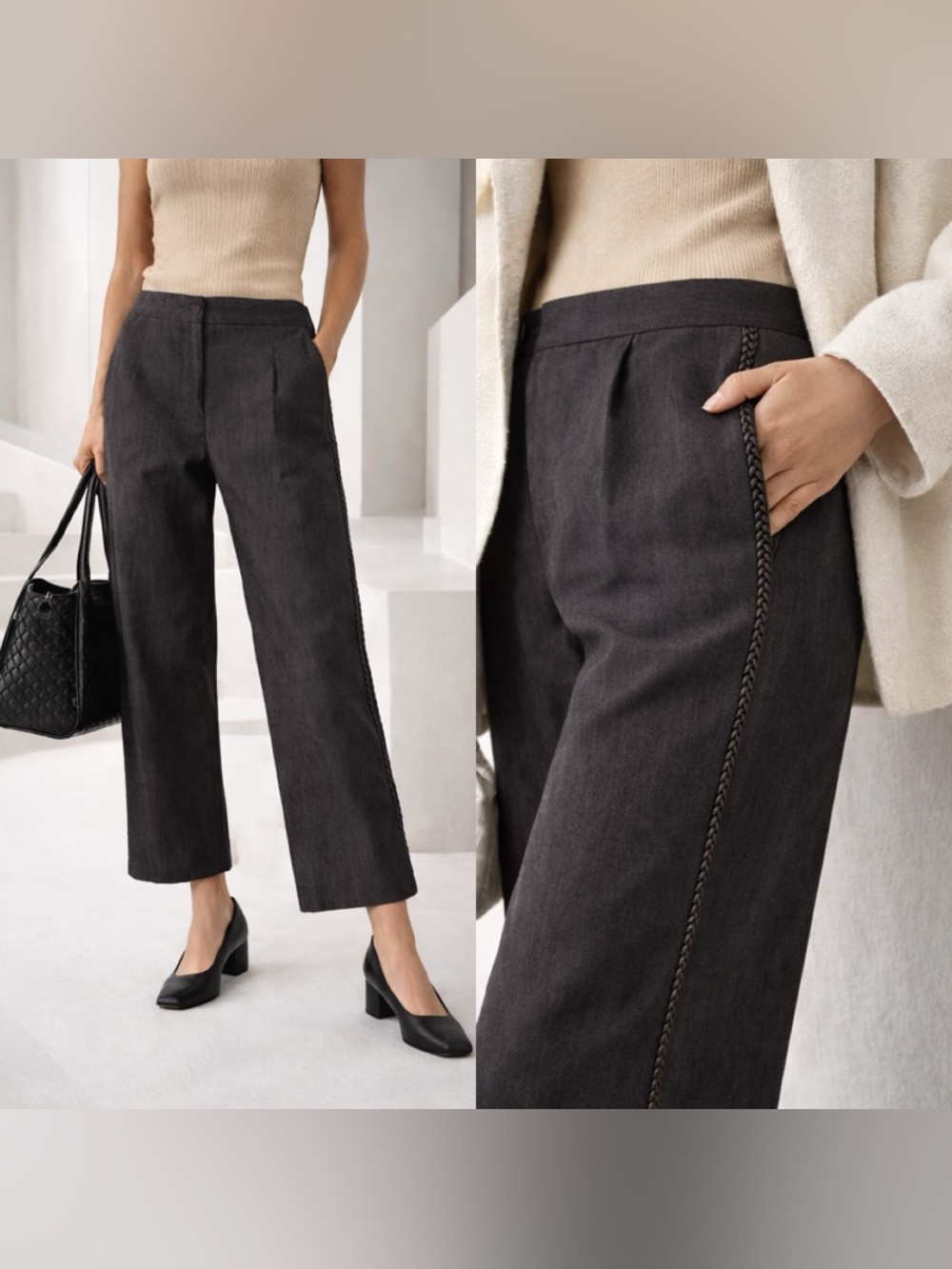 BOTTEGA VENETA Vintage Croppd wide leg jeans with leather braided side detail